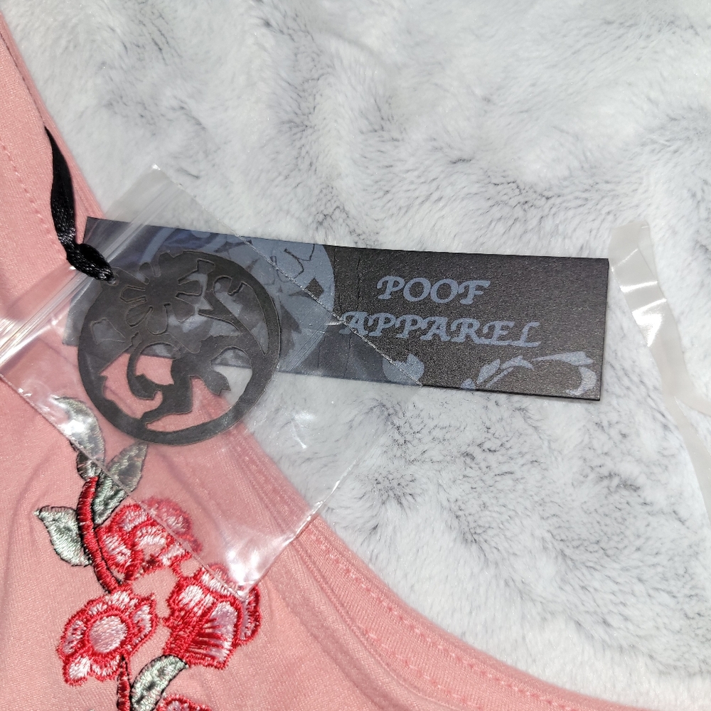 Poof Apparel Womens Medium Pink Floral Swing Tank Dress Tunic Top Embroidered - Picture 8 of 10